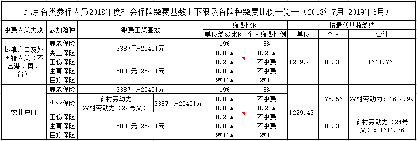 北京各類參保人員2018年度社保繳費(fèi)明細(xì)